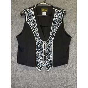 Bob Mackie Vest Womens Large Black Embroidered Floral Button Front Wearable Art